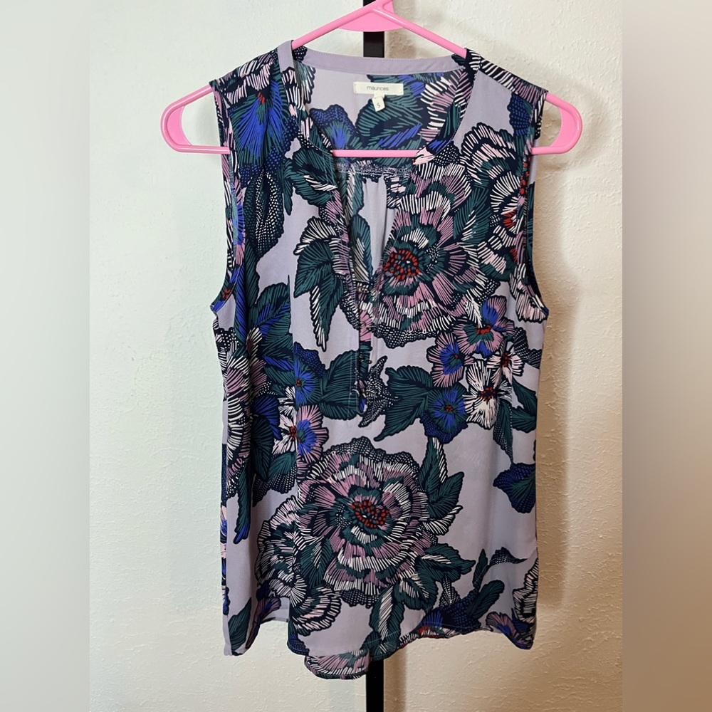 Maurices Floral Printed Sleeveless Blouse Size Small